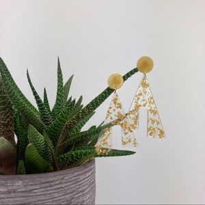 Handmade Clear & Gold Asymmetric Triangle Earrings